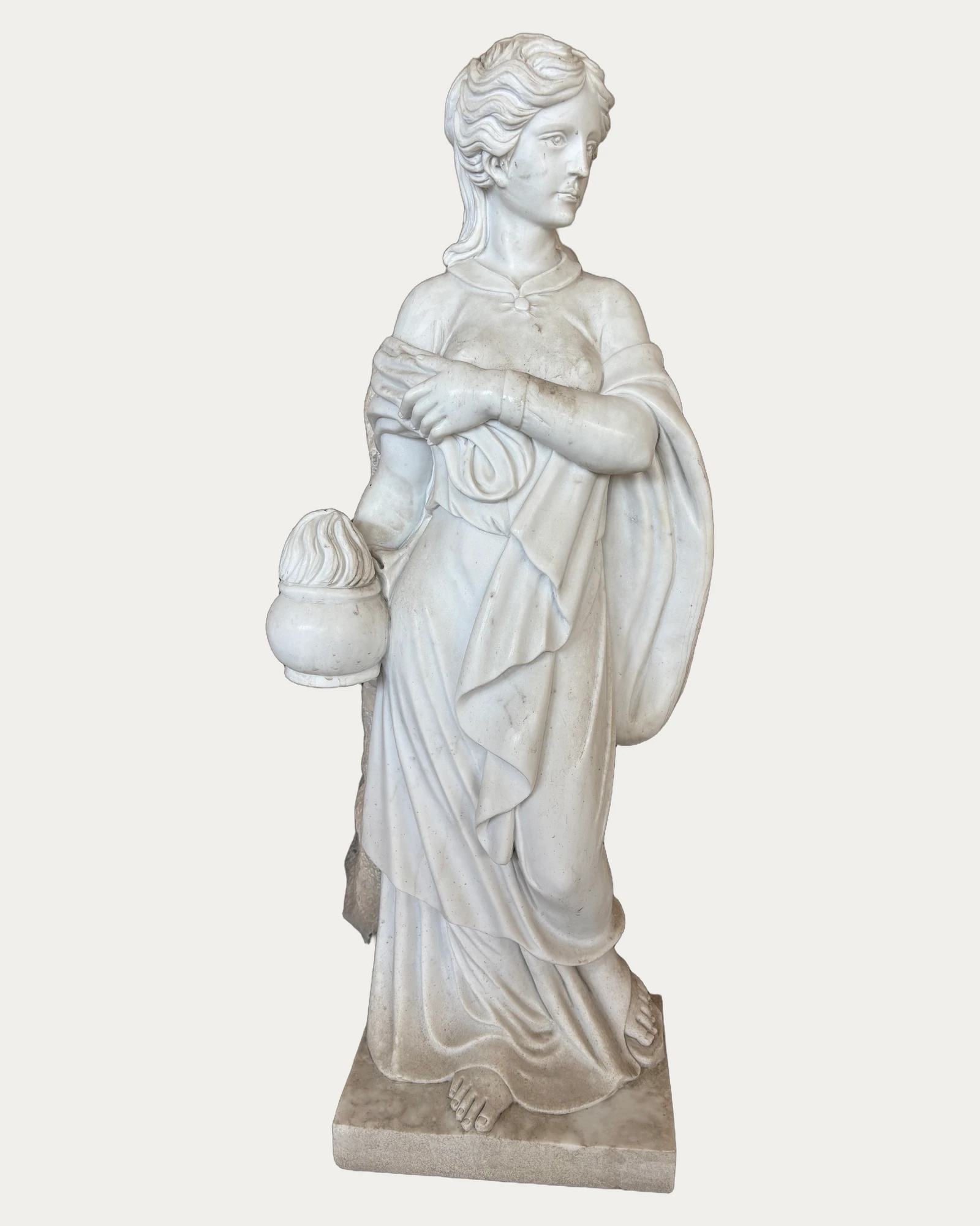 Draped Woman with Small Vessel Statue, front view