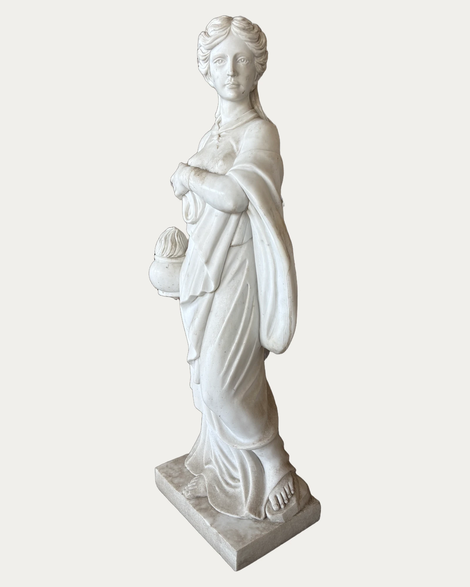 Draped Woman with Small Vessel Statue, side view