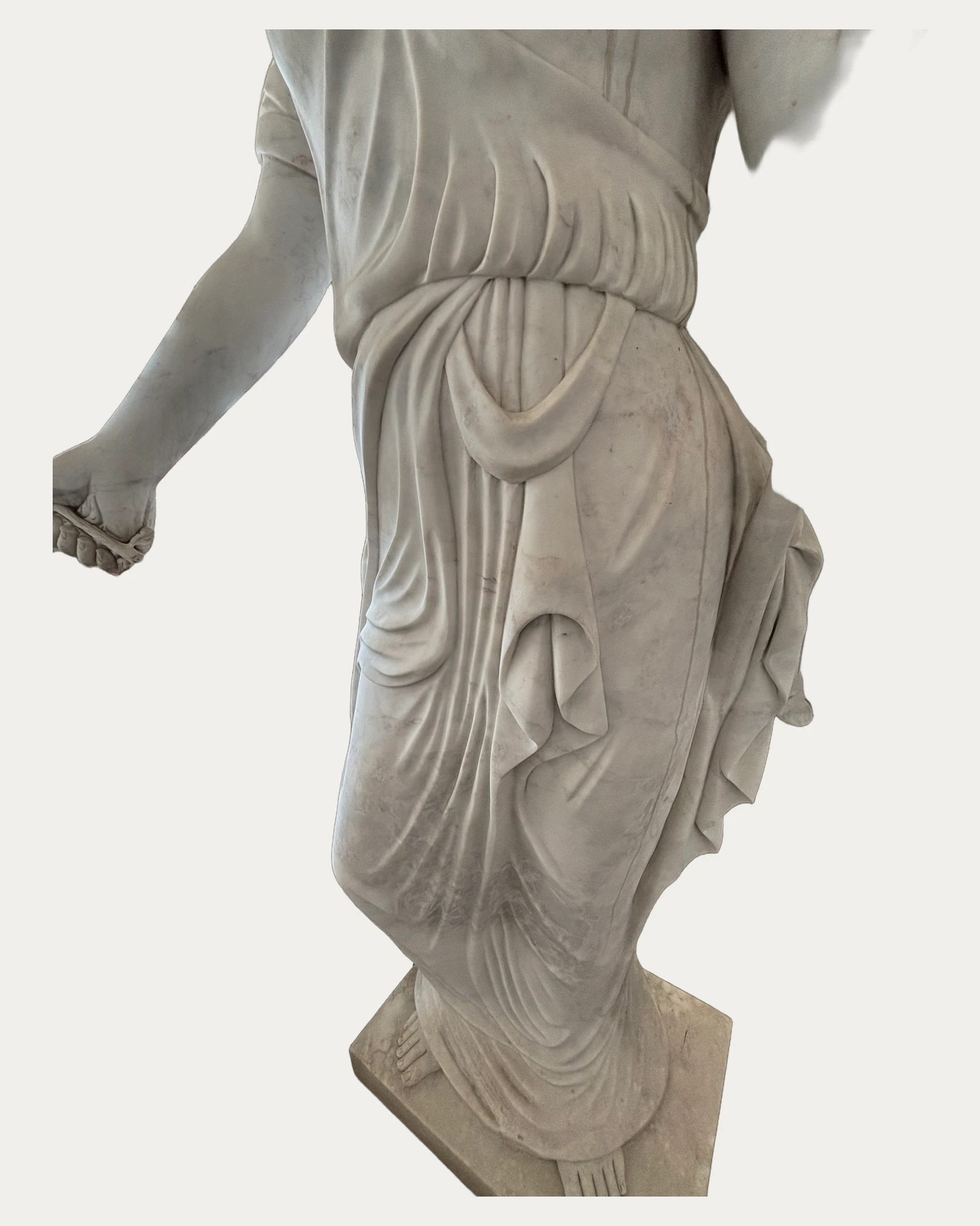 Standing Angel with Torch and Roses Statue, carving and surface detail 2