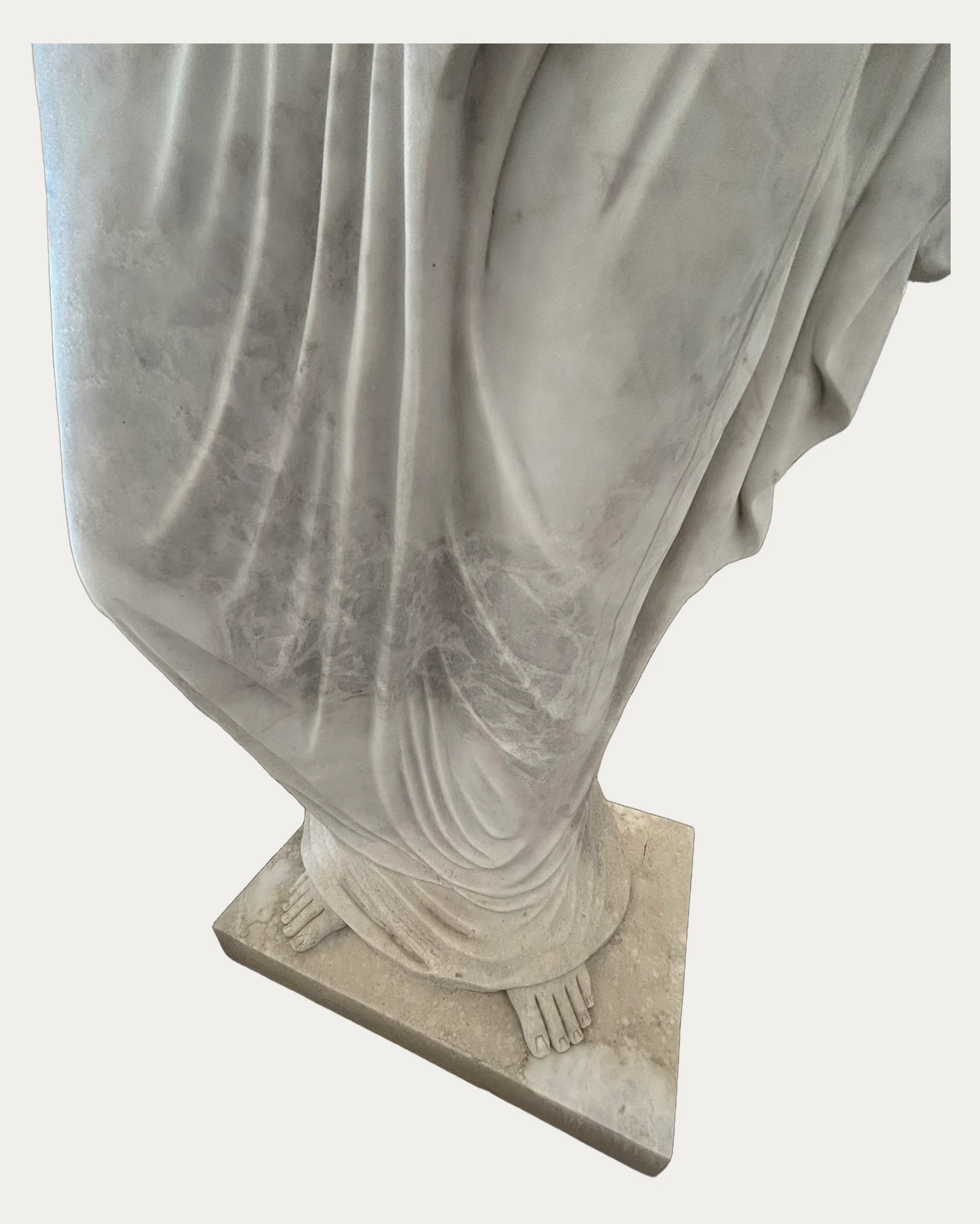 Standing Angel with Torch and Roses Statue, carving and surface detail 3