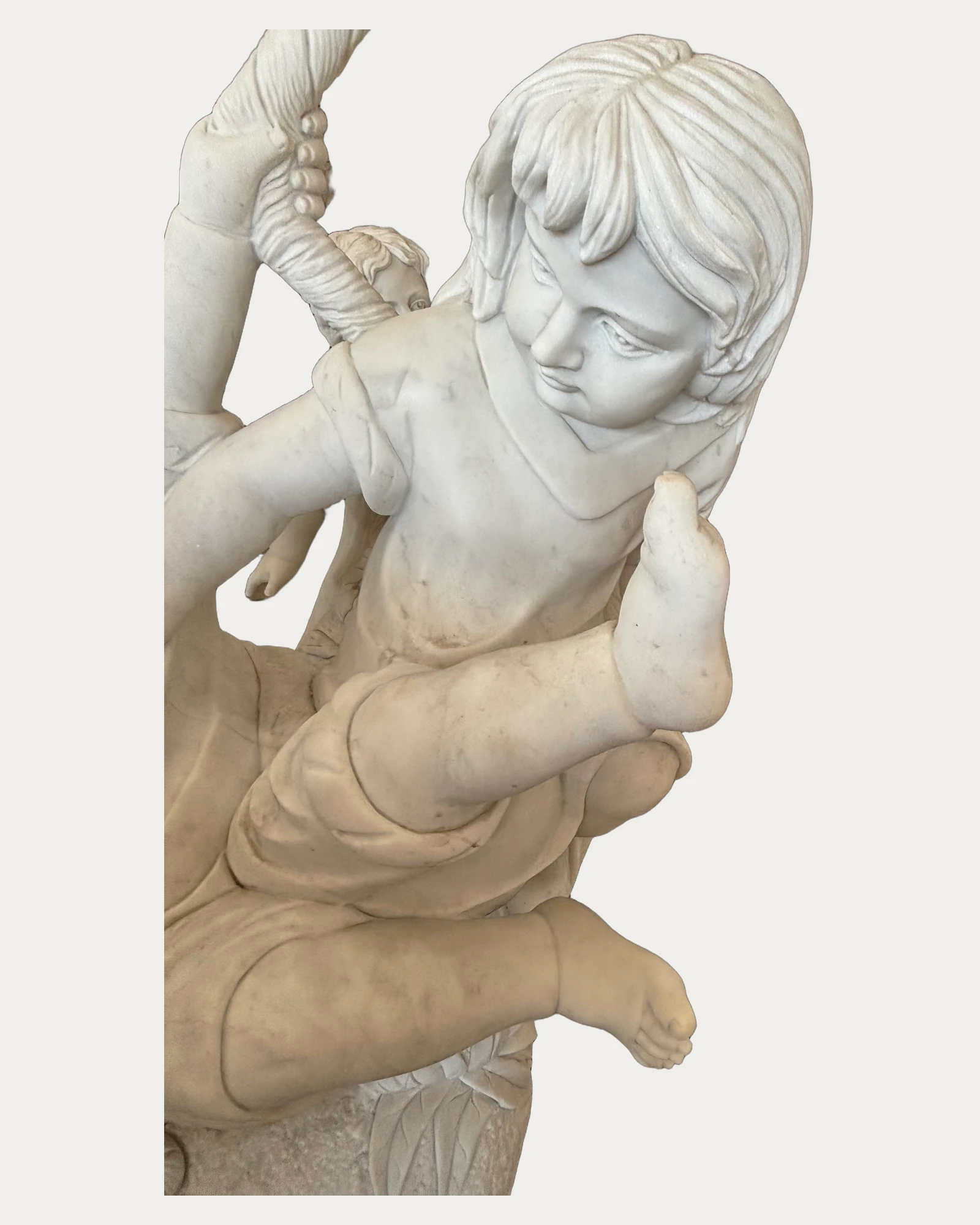 Children on a Swing Sculpture, carving and surface detail 2