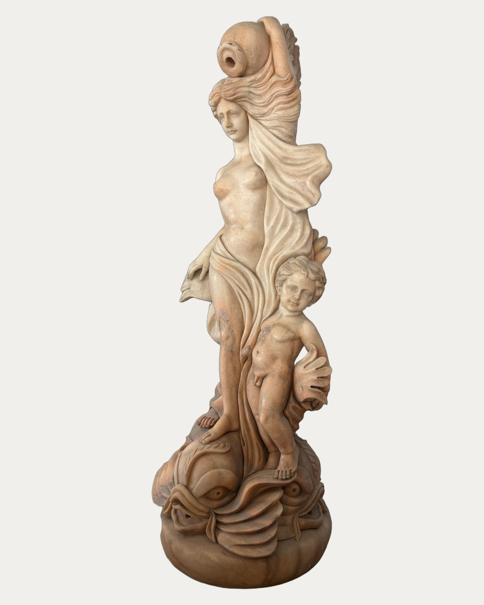 Woman and Child with Fish Sculpture, side view
