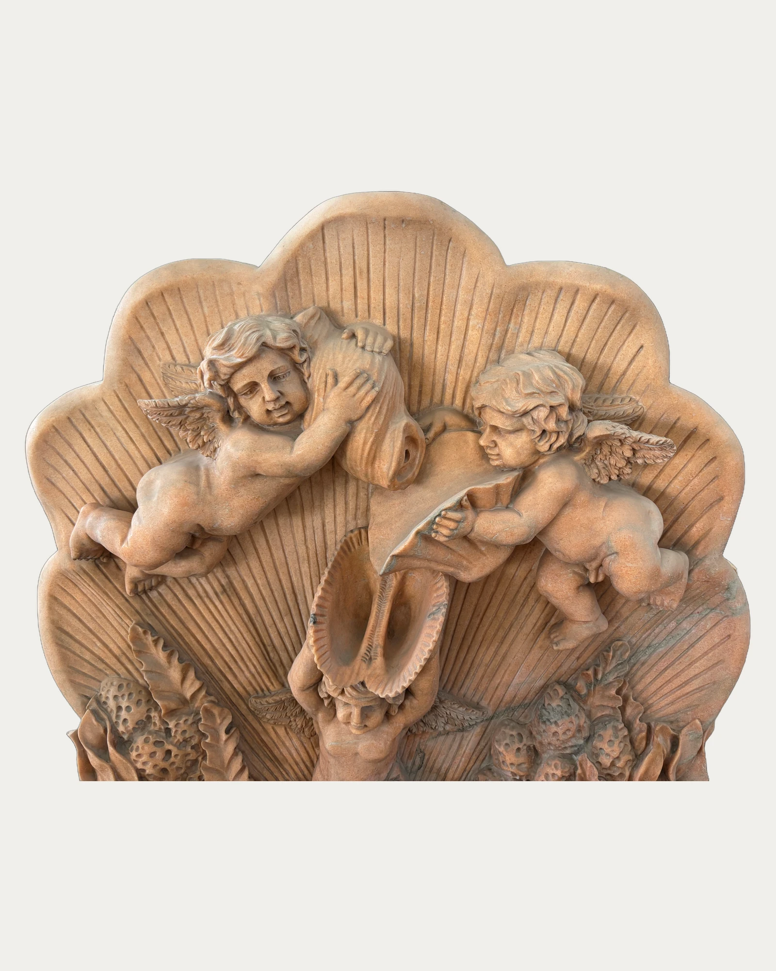 Shell and Cherub Wall Fountain, carving and surface detail 1