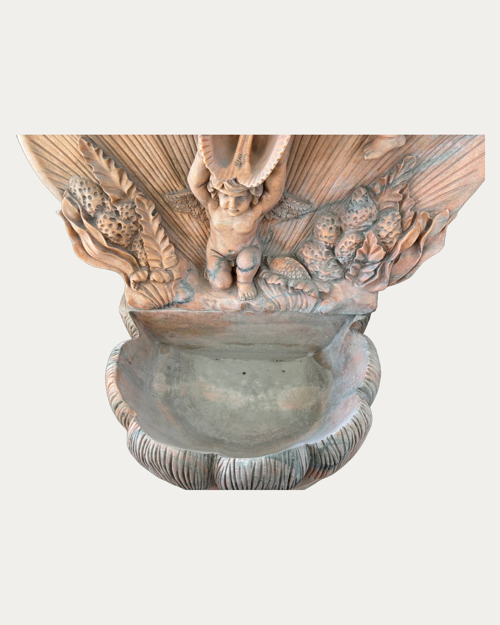 Shell and Cherub Wall Fountain, carving and surface detail 2