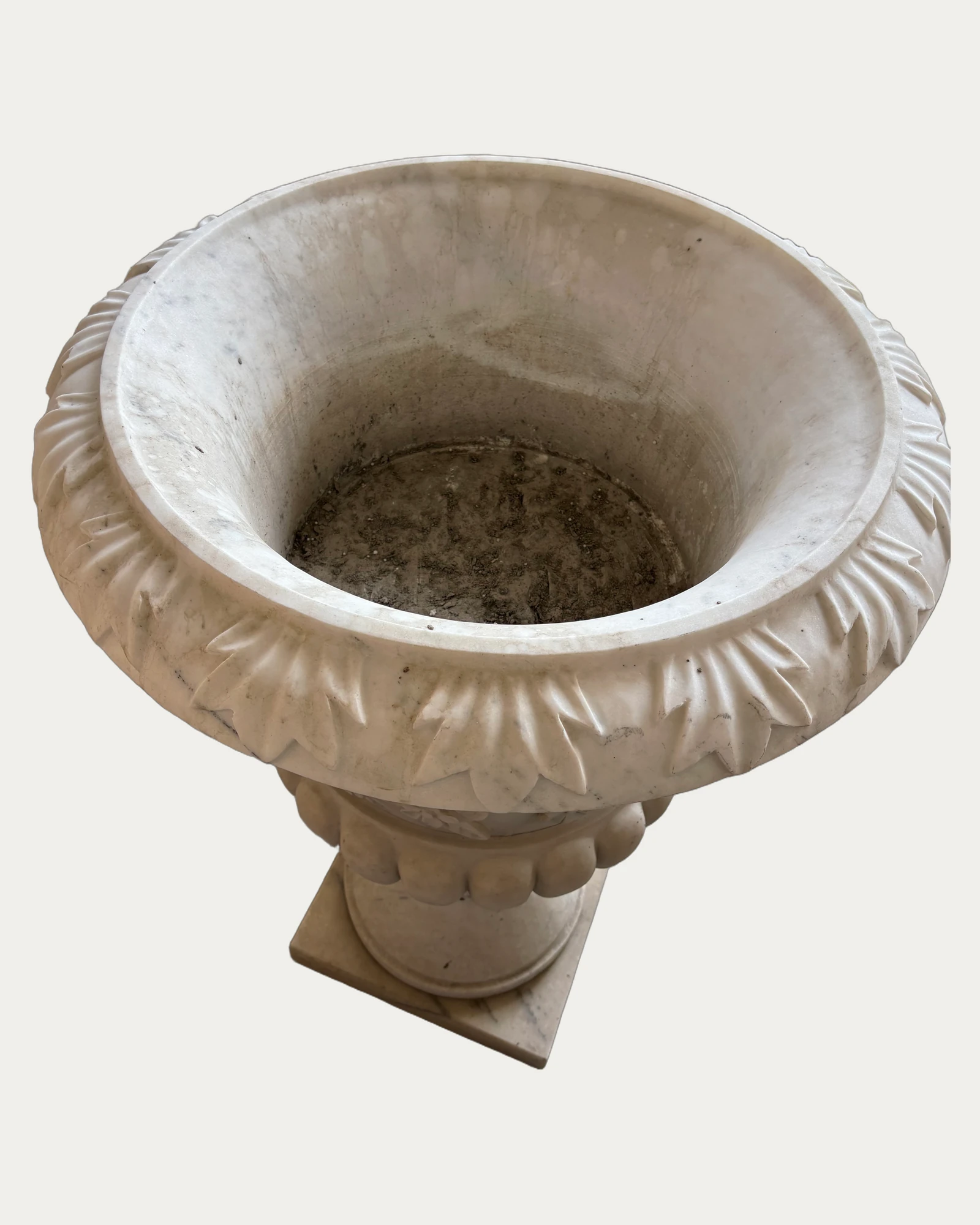White Floral Urn Planter, carving and surface detail 1