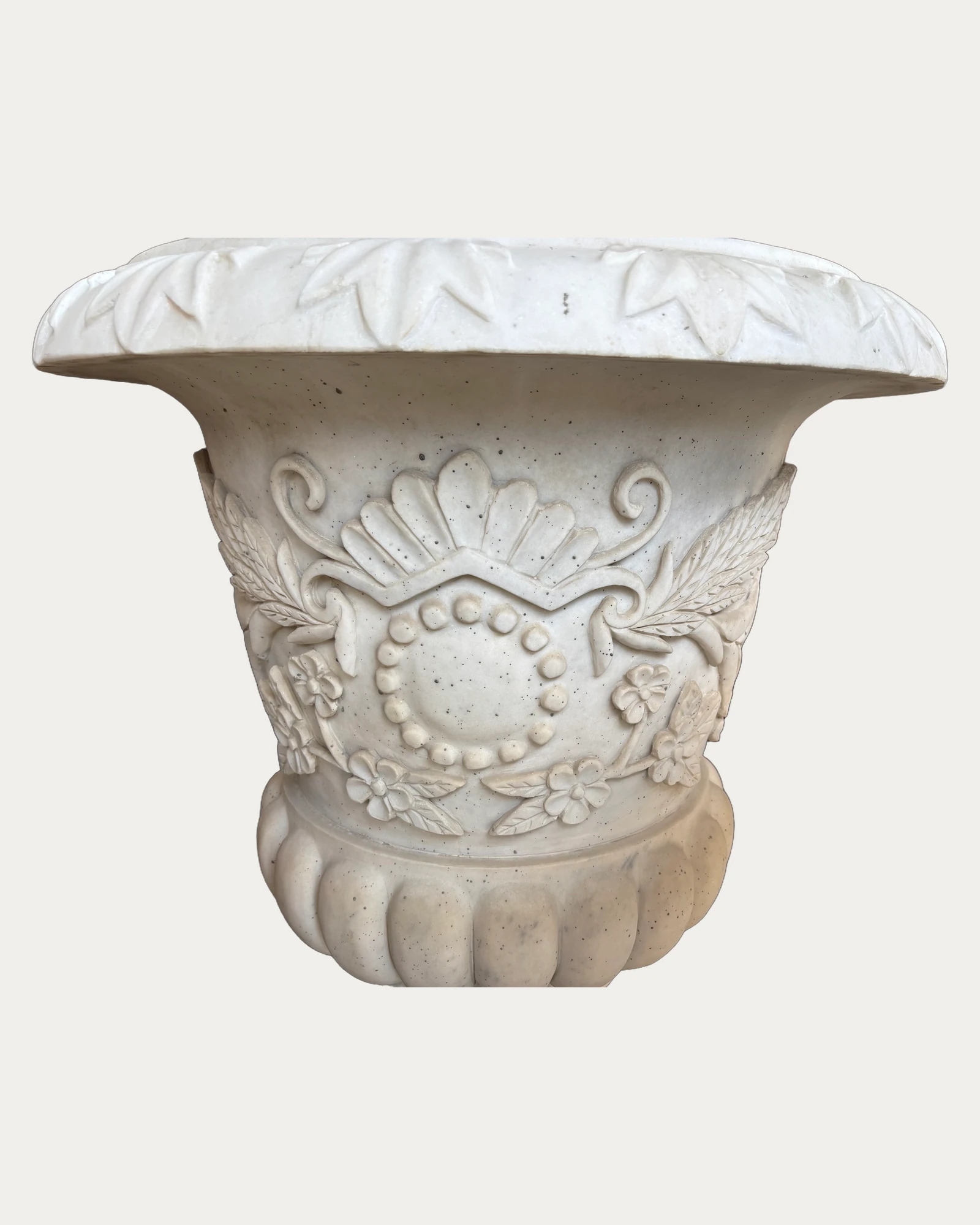 White Floral Urn Planter, carving and surface detail 3