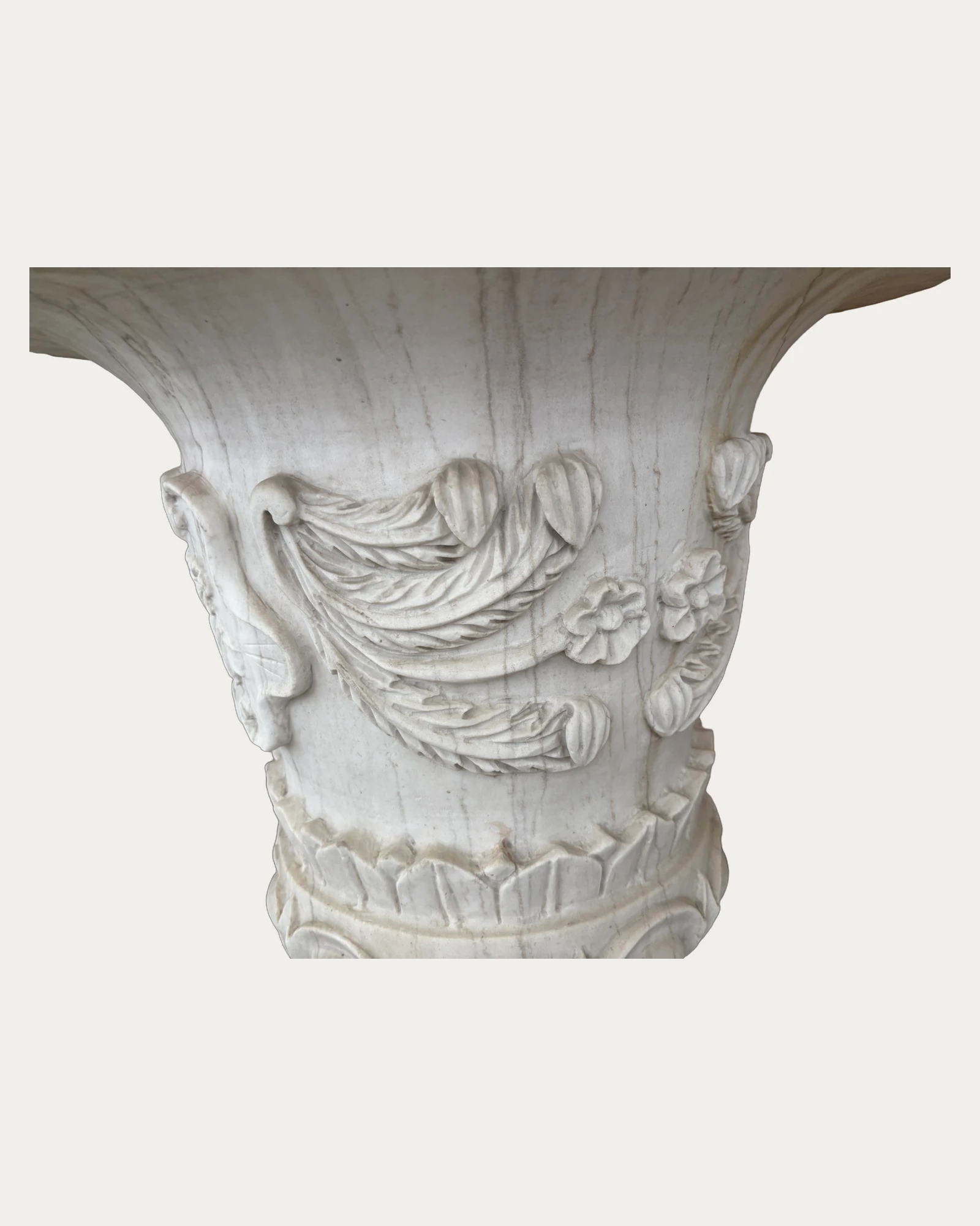 Ribbon and Floral Relief Urn Planter, carving and surface detail 3