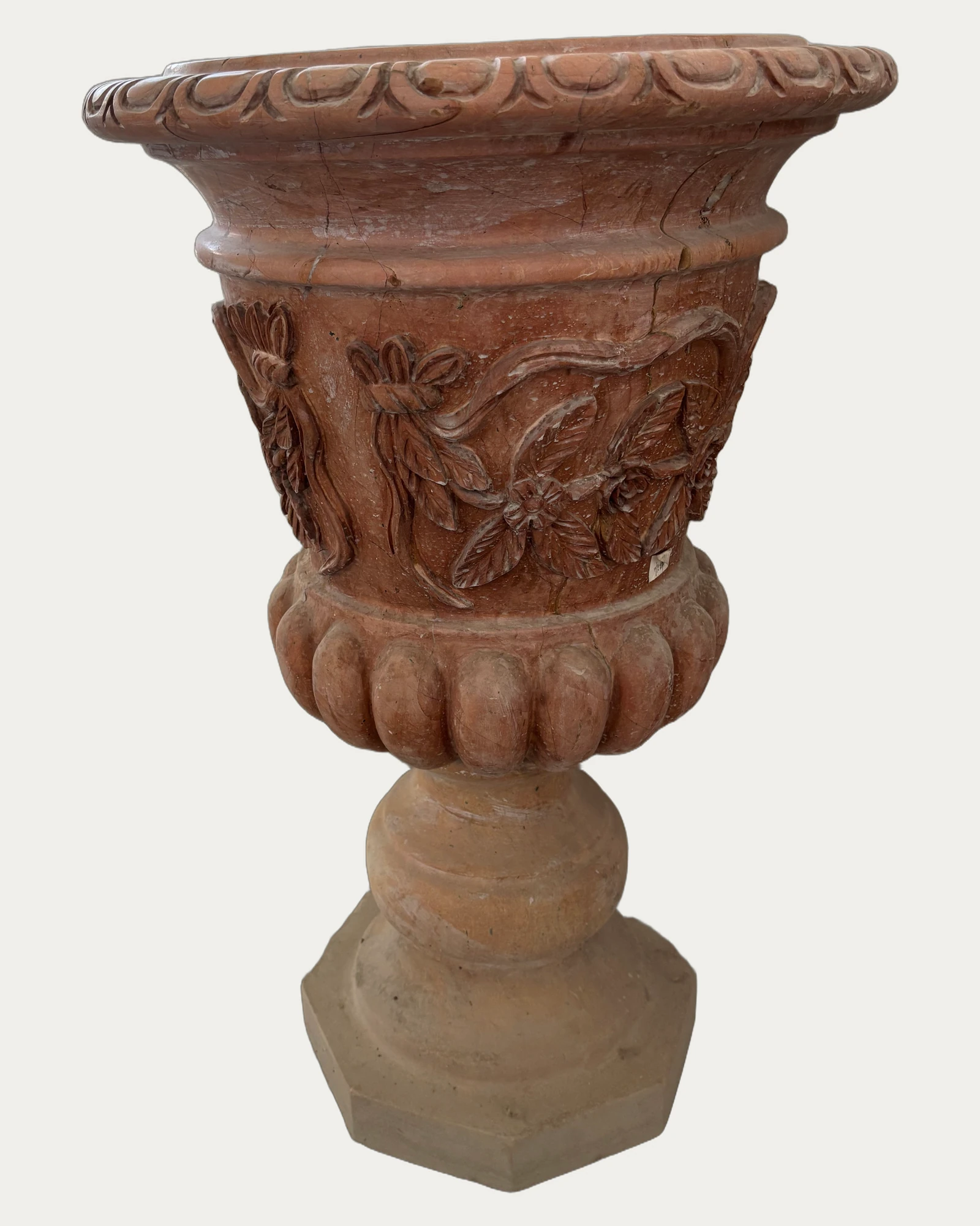 Red Relief Urn Planter, front view
