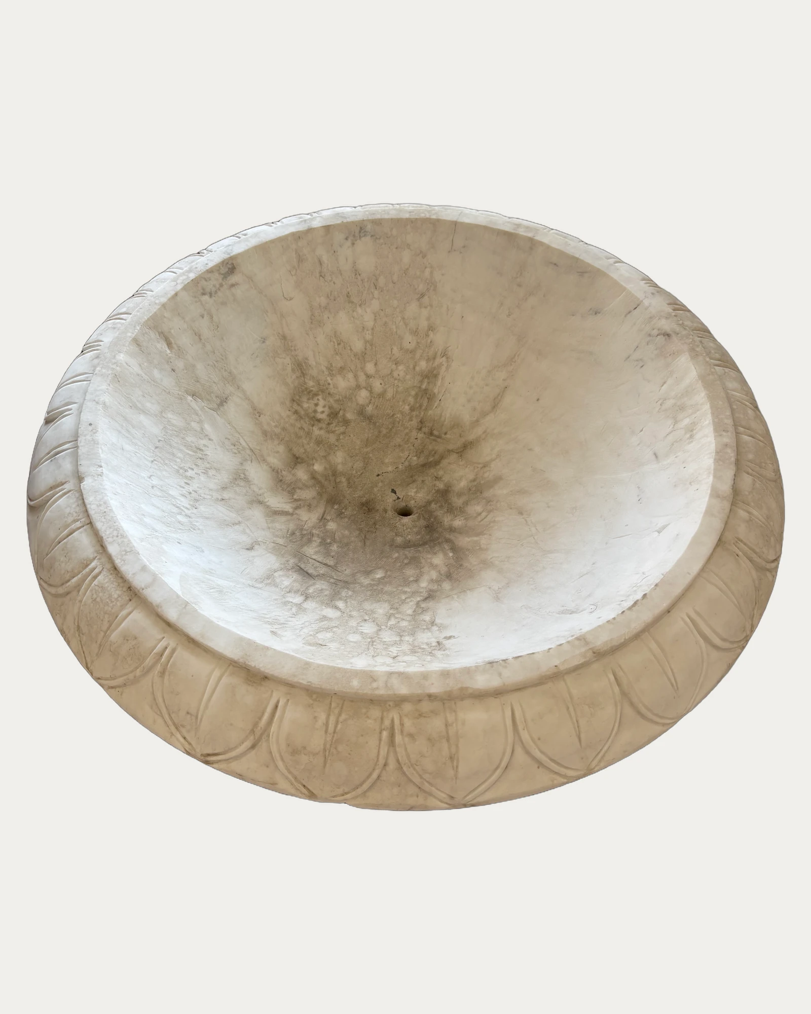 White Bowl Planter, carving and surface detail 1