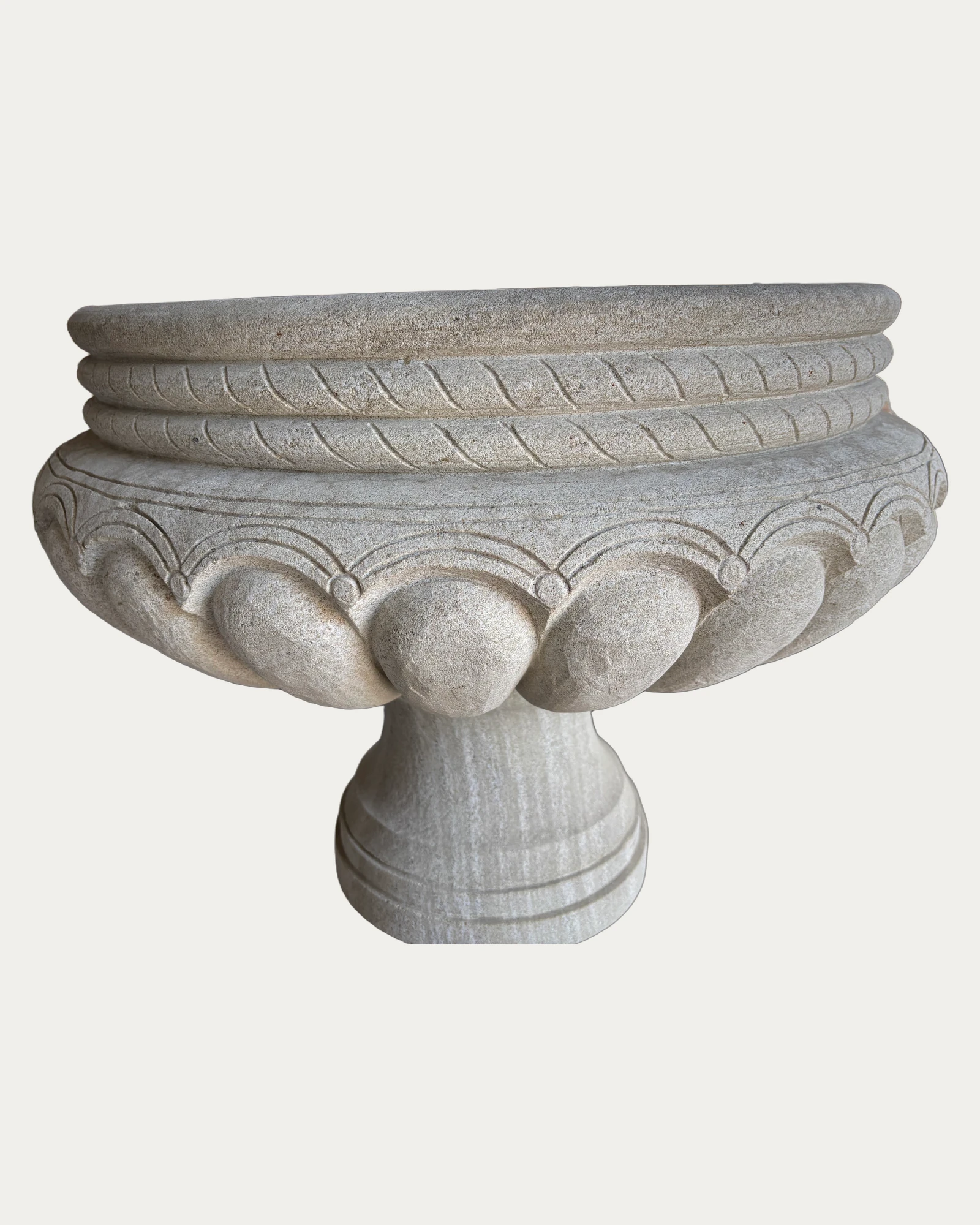 Large Round Bowl Planter, carving and surface detail 1