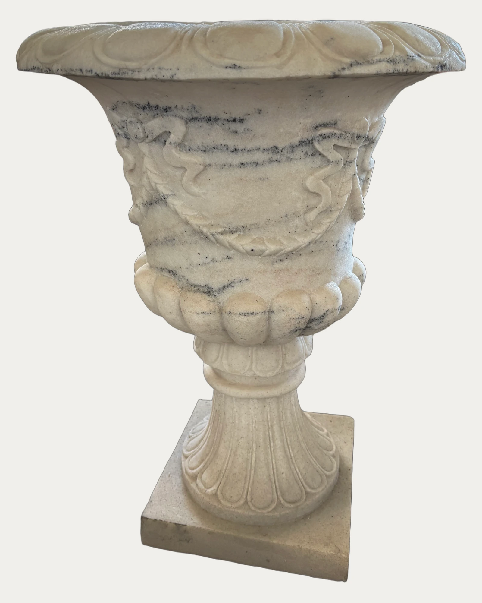 White Leaf Rim Urn Planter, front view