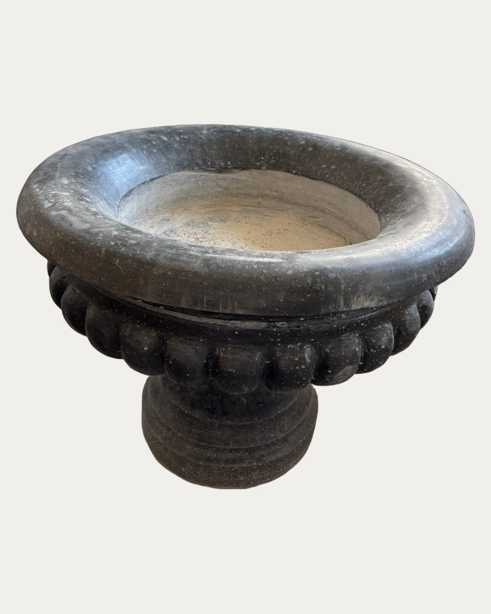 Black Round Bowl Planter, three-quarter view