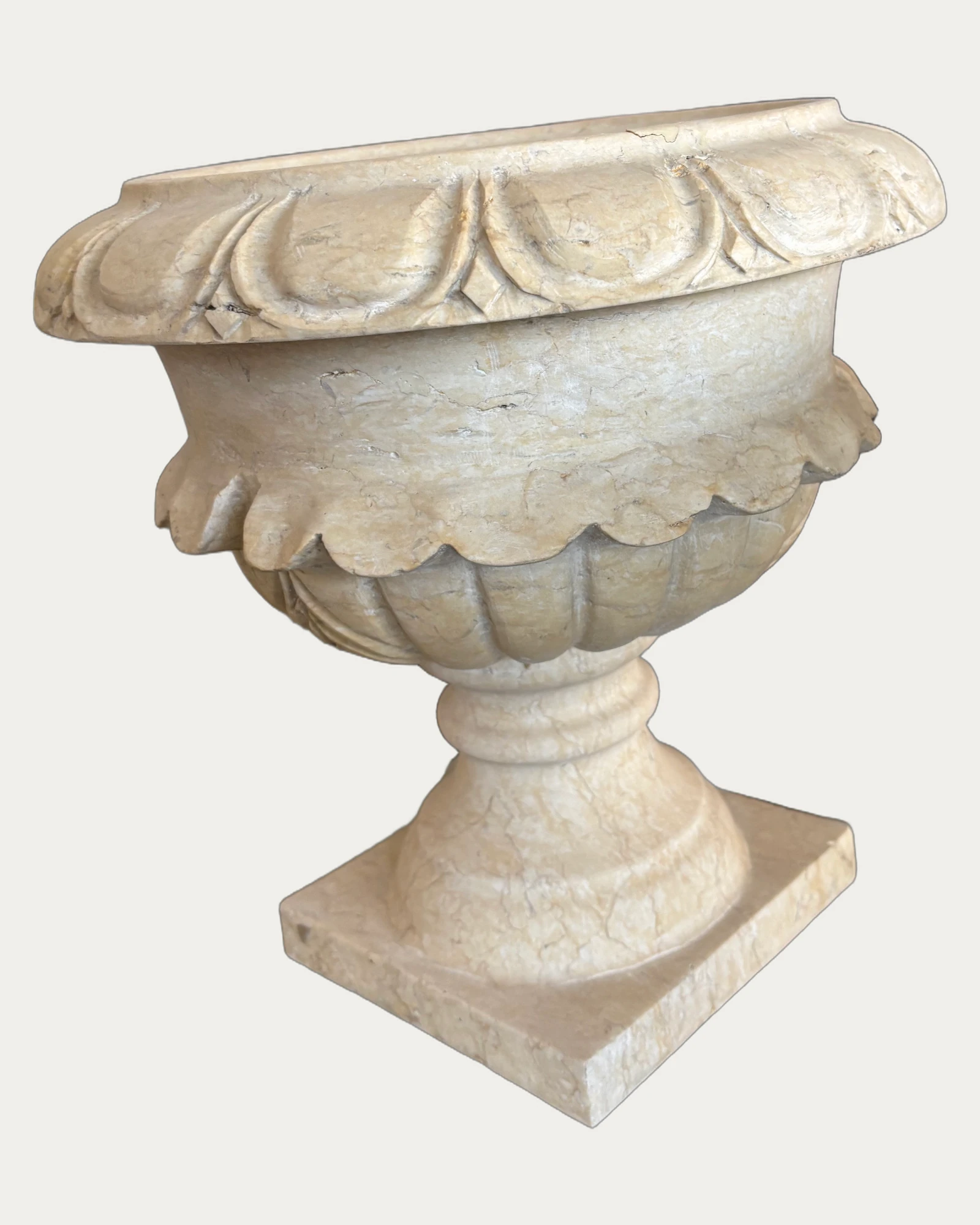 Cream Pedestal Urn Planter, front view