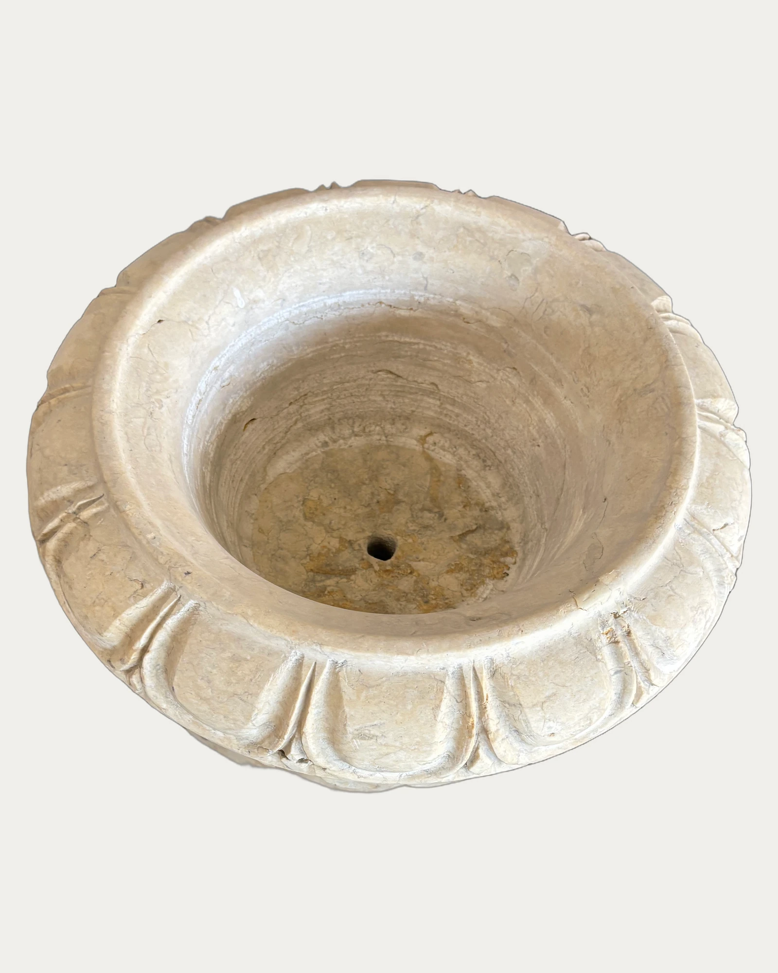 Cream Pedestal Urn Planter, carving and surface detail 1
