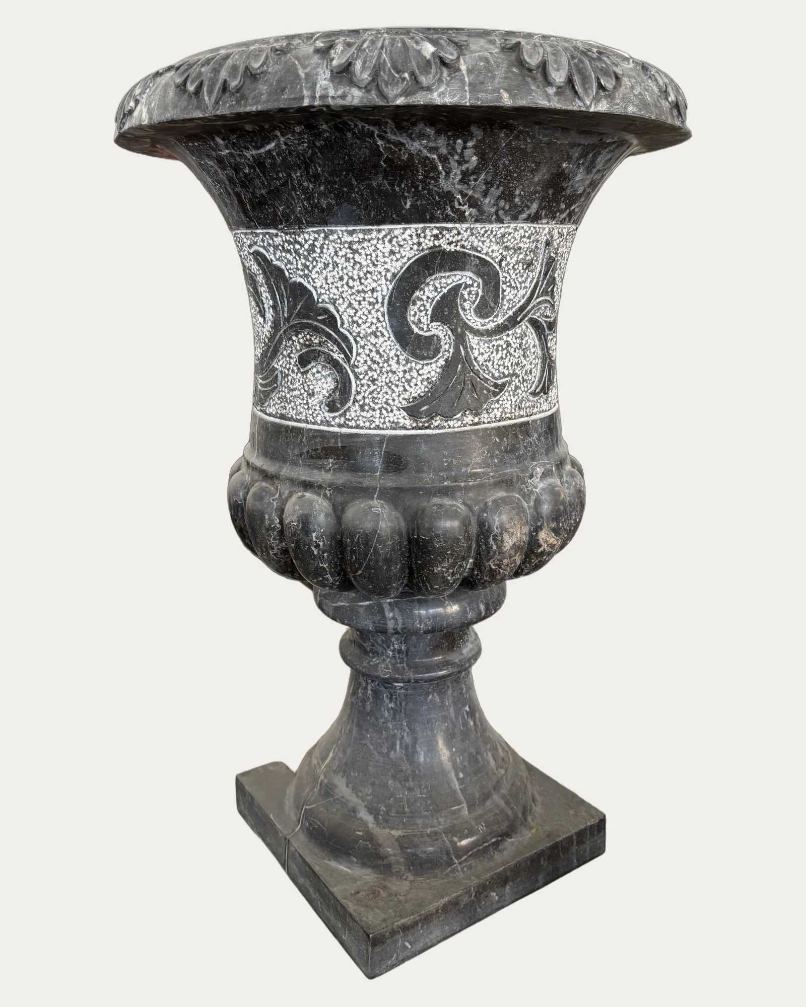 Black Decorative Urn Planter, front view