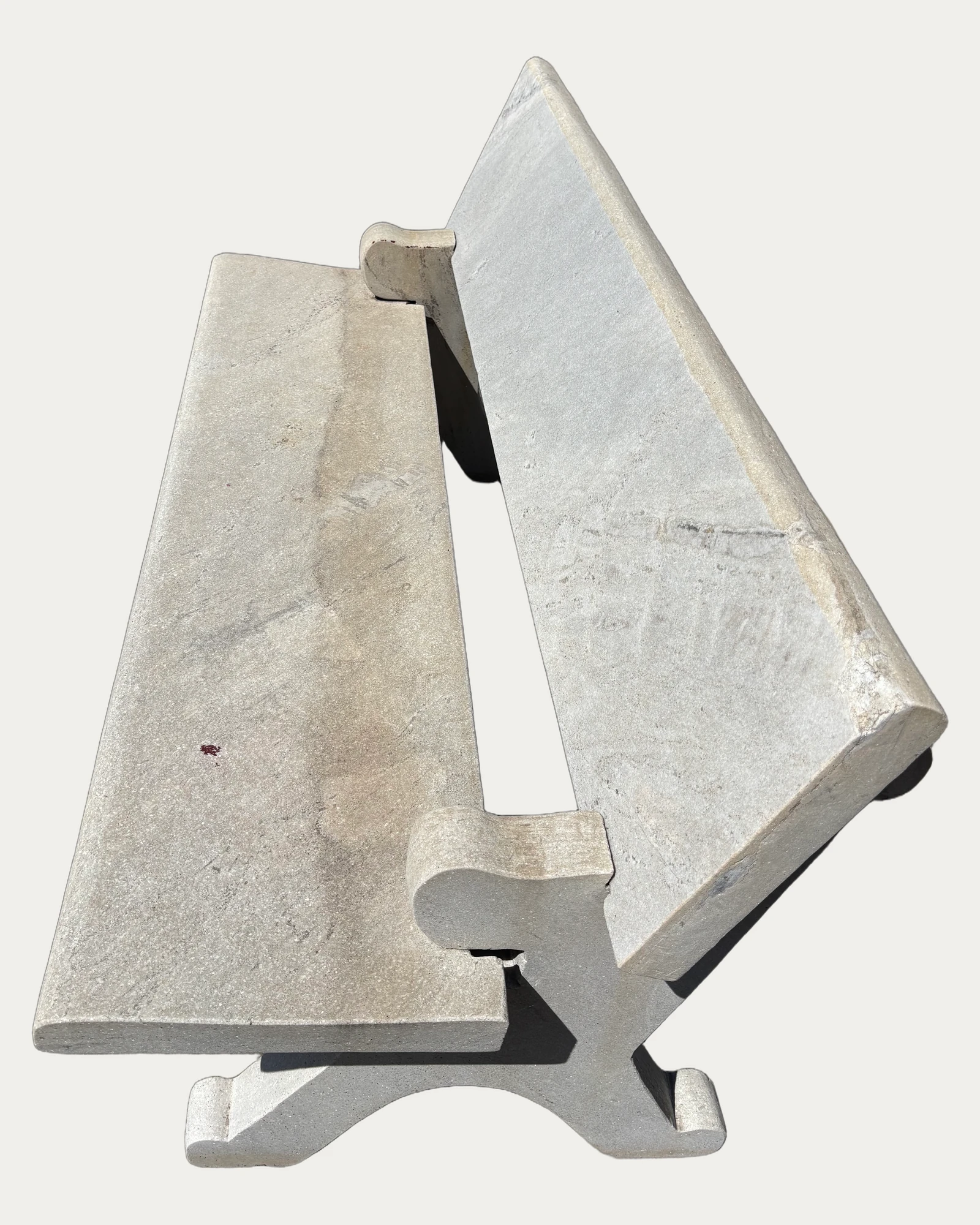 White Stone Garden Bench, side view