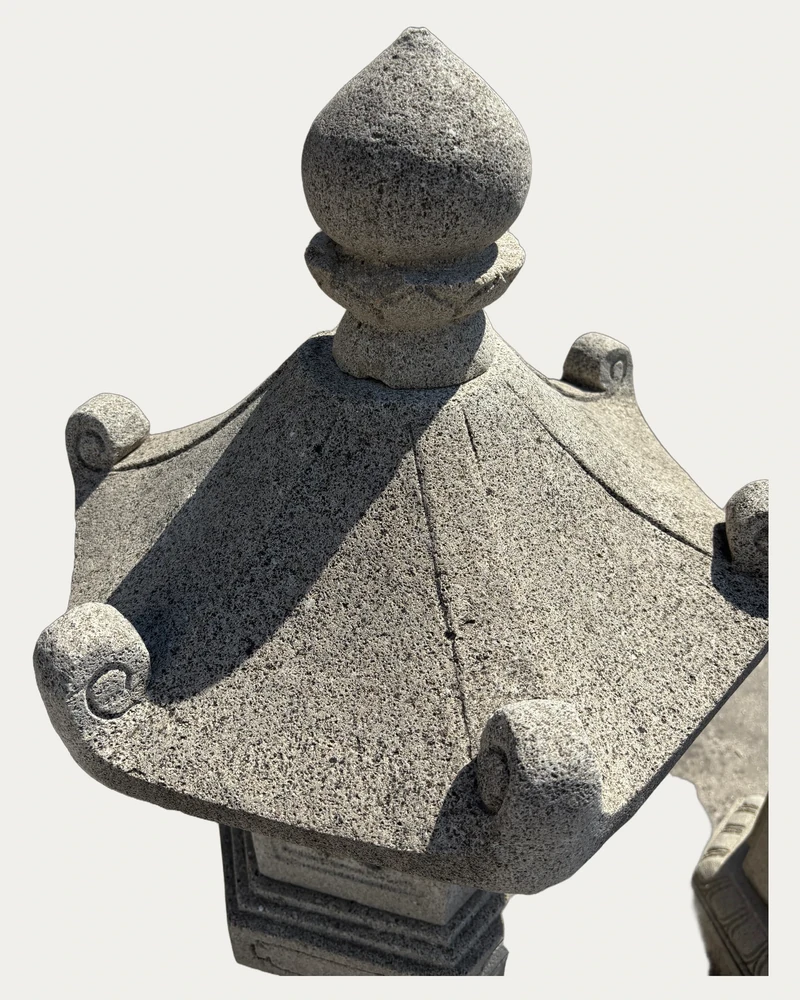 Tall Pedestal Stone Lantern, carving and surface detail 1